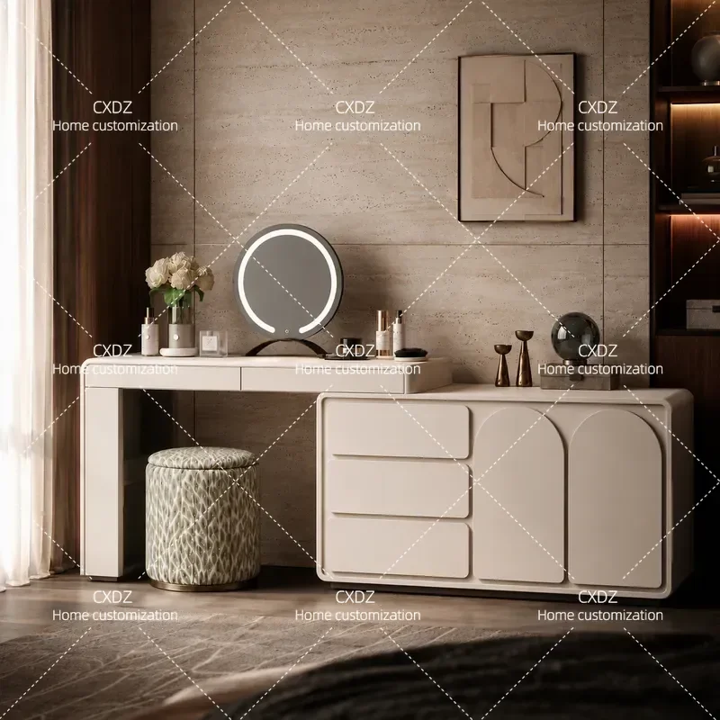 Modern Cream Style Dresser Bedroom Storage Locker Integrated Makeup Table Corner Retractable Solid Wood Makeup Table