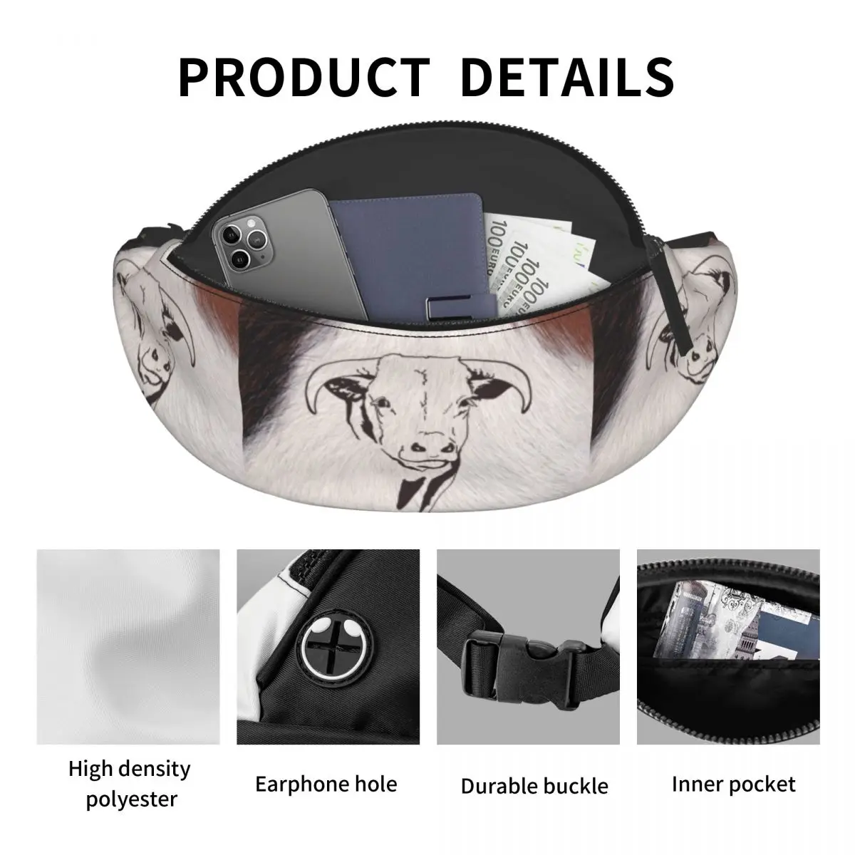 Western Rindsleder Steer Head Gürtel tasche für Männer Frauen coole Tier Kuh Textur Cross body Hüft tasche Reisen Telefon Geldbeutel