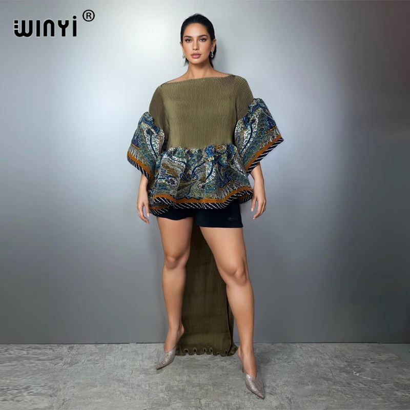 

WINYI pleated irregular top dress Women crumple Design Loose robe Pleated sexy maxi party dresses poncho for women
