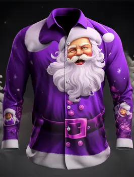 Camisa informal de Papá Noel para hombre, camisa de manga larga con puños para exteriores diarios, otoño e invierno, color amarillo, rojo, Burdeos