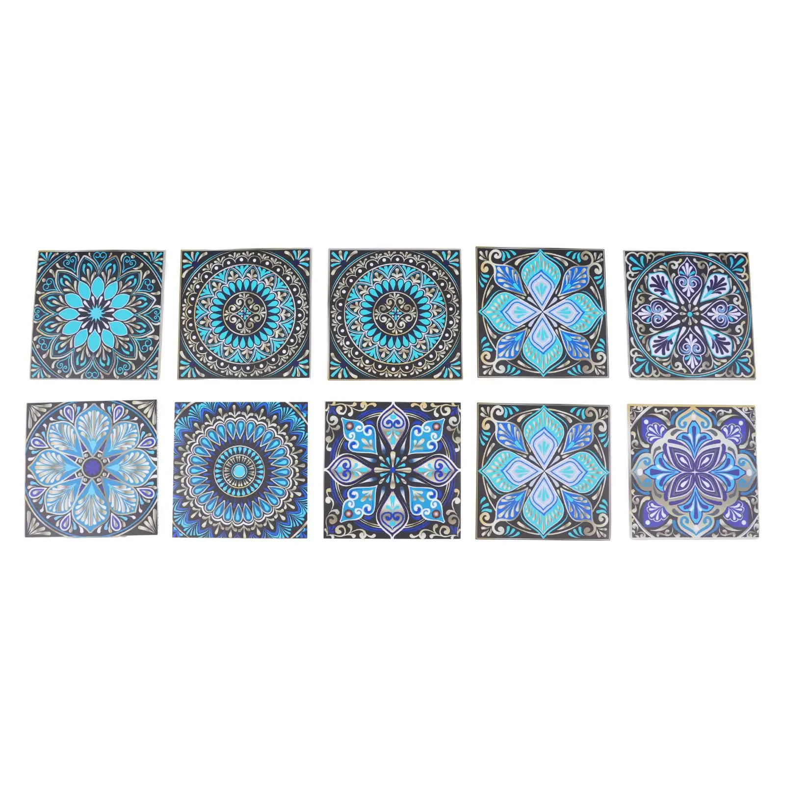 Set of 10 Decorative Waterproof PVC Wall Decals Featuring Stunning Mandala Design Perfect for Kitchens & Bathrooms