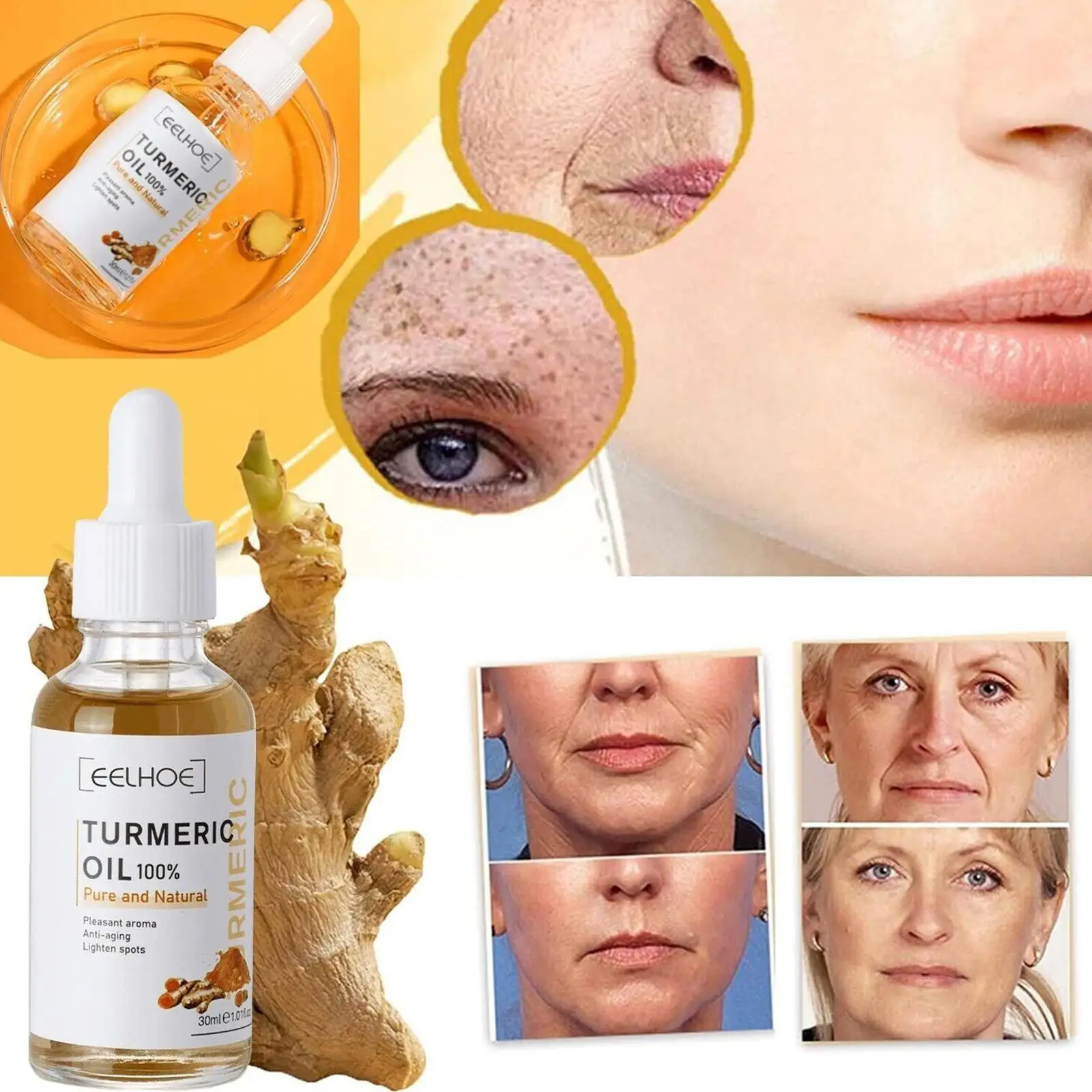 30ml Turmeric Oil Skin To Lightening Acne Dark Patches Acne Bright Skin Dark Spot Corrector Anti Aging Face Whitening Serum Care