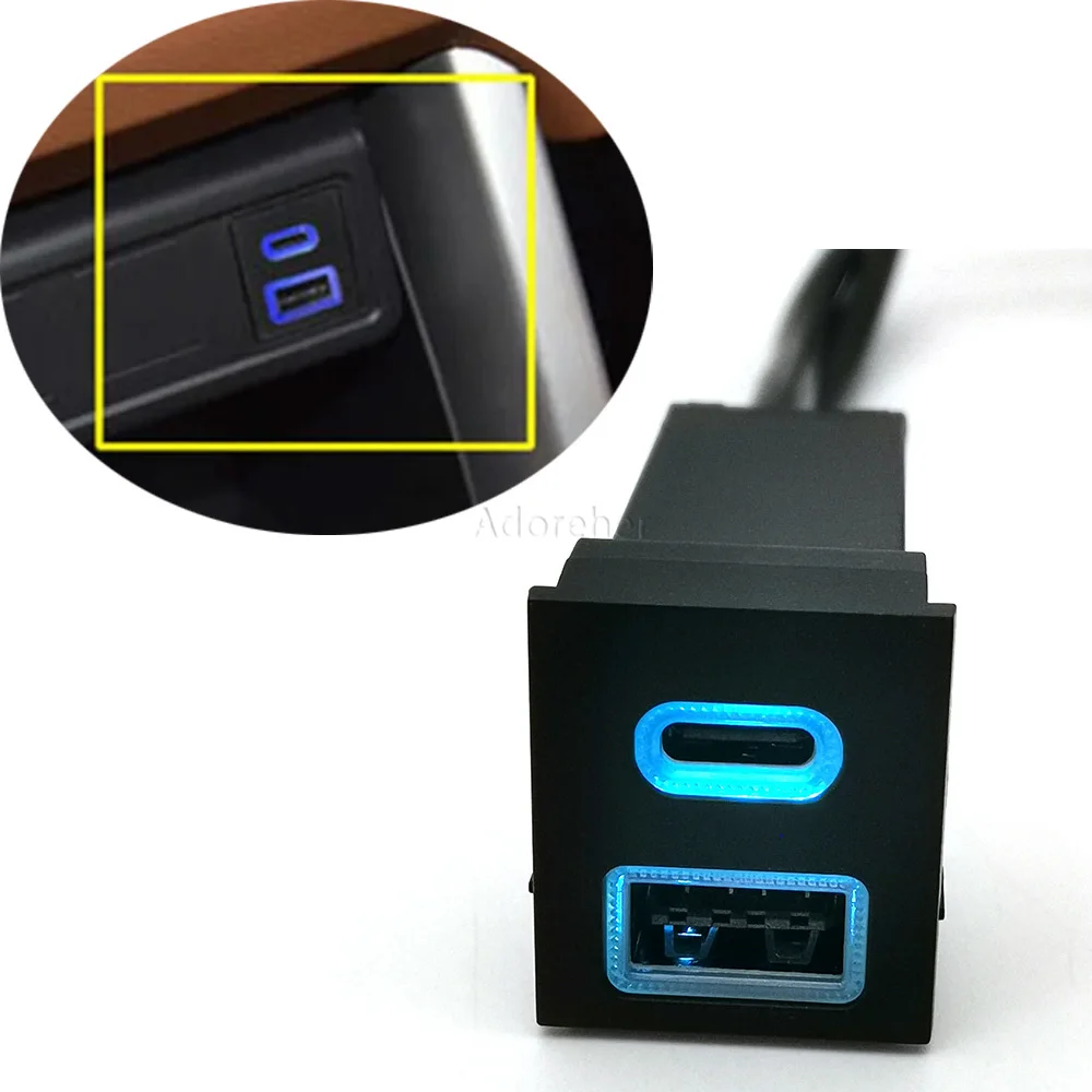

Синий светодиодный автомобильный USB-адаптер для быстрой зарядки PD QC3.0 с кнопкой для Toyota RAV4, Wildlander, Corolla и других аксессуаров