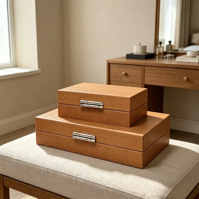 Leather Jewelry Storage Box Set Snakeskin Pattern Rings Case Modern Minimalist Necklace Container Women's Bracelet Organizer
