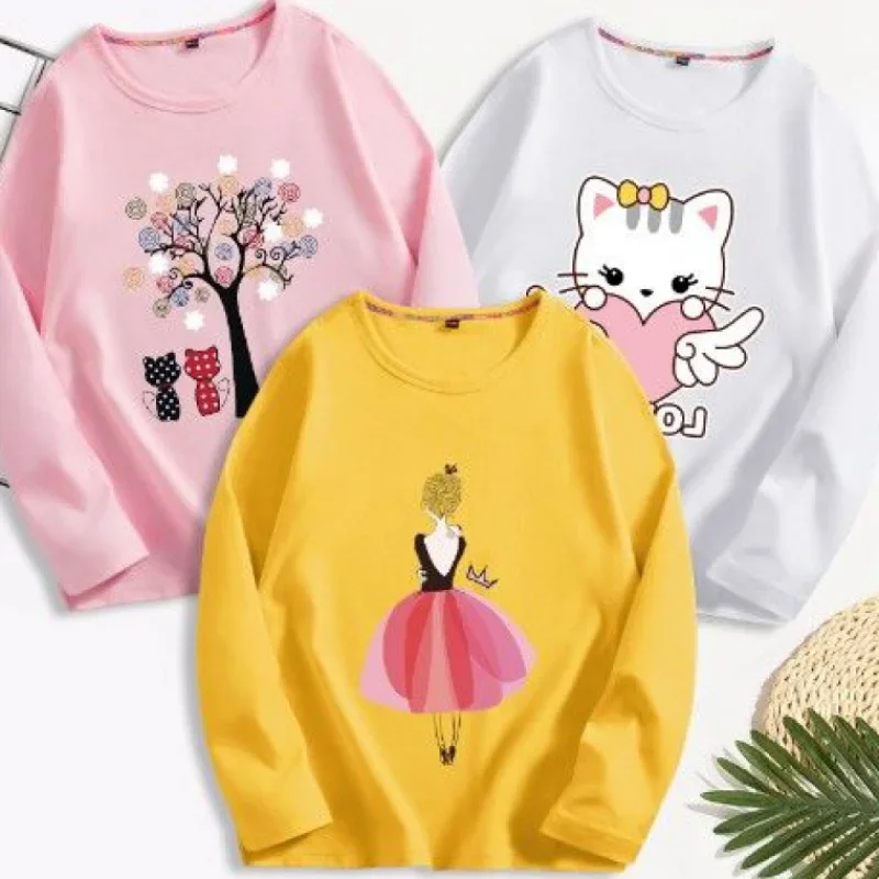 

3Pcs/Pack Girls T-shirts Autumn Children Cartoon Bottom Tops Long Sleeve Princess Sweatshirts Kids Baby Cotton Clothes 4-14 Yrs