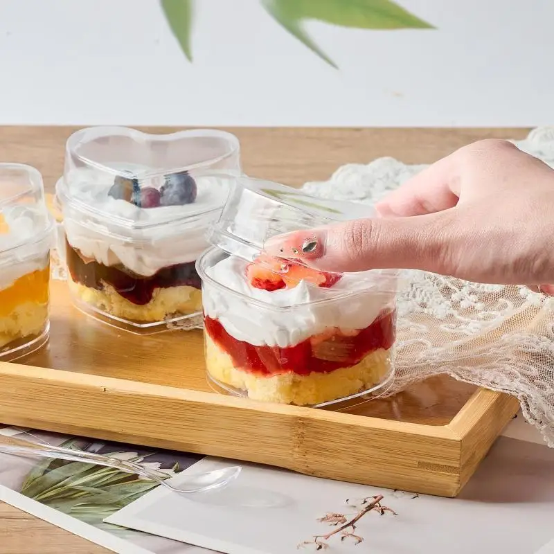10 Pack Heart Shaped Clear Plastic Dessert Cups With Lids Reusable Food Grade For Wedding Party Valentines Day Dessert Serving