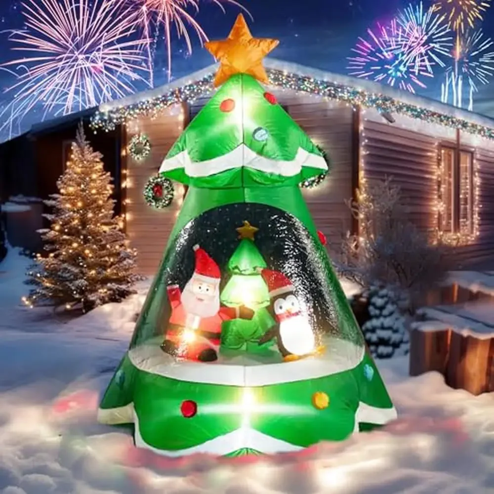 7FT Christmas Inflatable Tree Santa Penguin LED Lights Outdoor Decorations Blow Up PVC Waterproof UL Certified Plug Festive Xmas