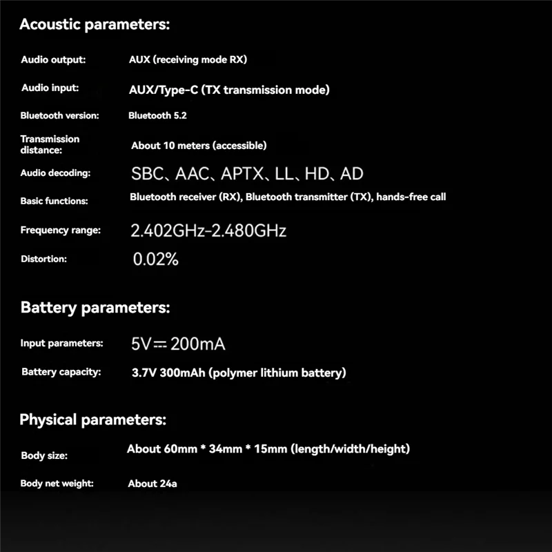 A10R Wireless Audio Adapter Bluetooth 5.2 Transmitter Receiver Lossless Bluetooth Adapter Connected To Car Audio Adapter