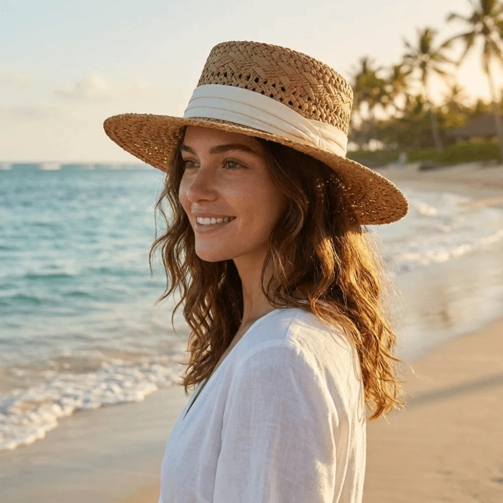 Vintage Wide Brim Hollow Straw Hat Cloth Buckle Sunscreen Western Cowboy Hat Sun Protection Panama Hat Visor Cap Men