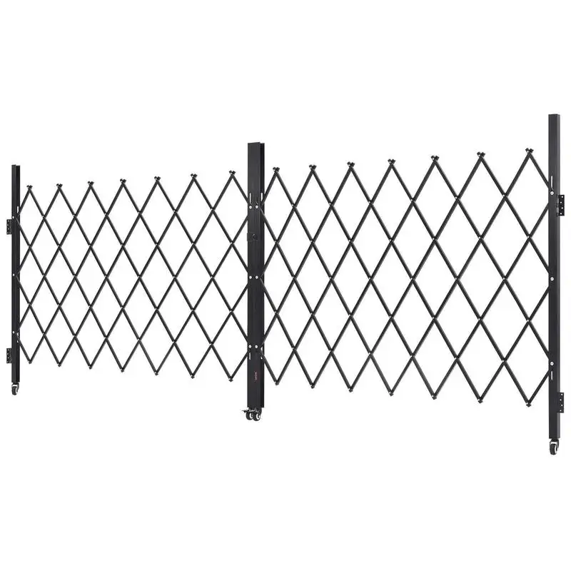 

Lockable security gate, double folding scissor gate with 360° swivel casters, retractable steel gates for outdoor use, for entrance security, garage, warehouse, folding gate 3700 x 1605 mm (W x H) black