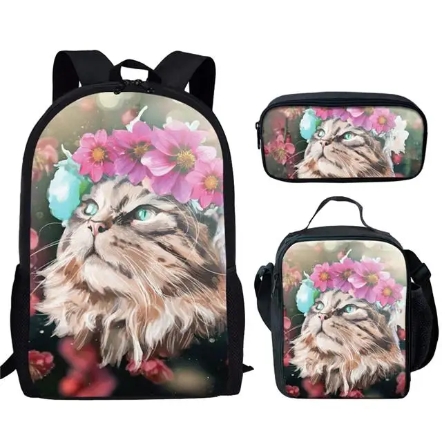 2026 Harajuku Cute Cat Pattern 3pcs/Set Backpack 3D Print School Student Bookbag Travel Laptop Daypack Shoulder Bag Pencil Case