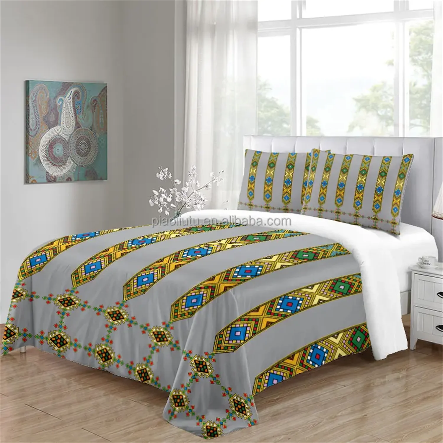 Imagem -05 - Etíope Luxo Africano Art Bedding Grupo Soft Duvet Cover Quilt Cover Fronhas Rei e Rainha Full Size Vermelho Pcs