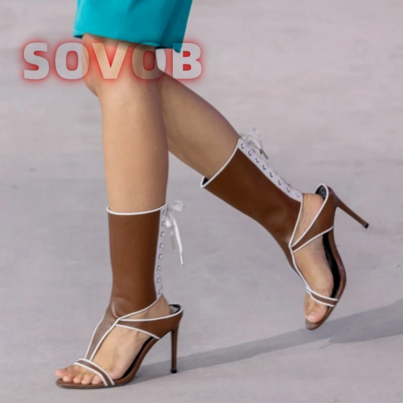 

Fashion Women's T-sharp Sandals Sexy Pointed Toe Thin Heel Fashionable Modern Shoes Solid Color Casual Lace-Up Sandals 35-45