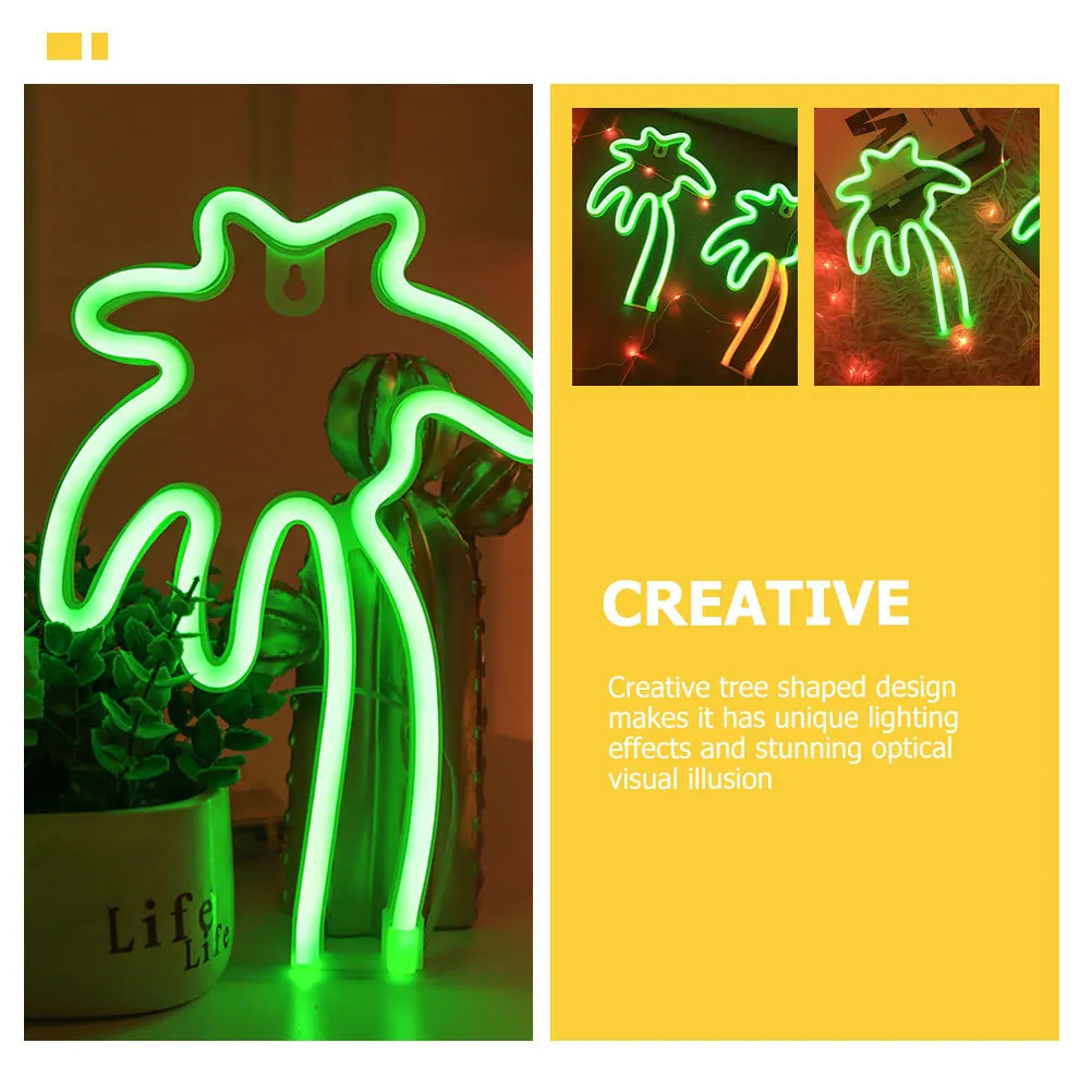 مصباح نيون على شكل شجرة النخيل USB أو ضوء ديكور يعمل بالطاقة لتزيين جدران الغرفة وإضاءة ليلية للجو الجمالي #5