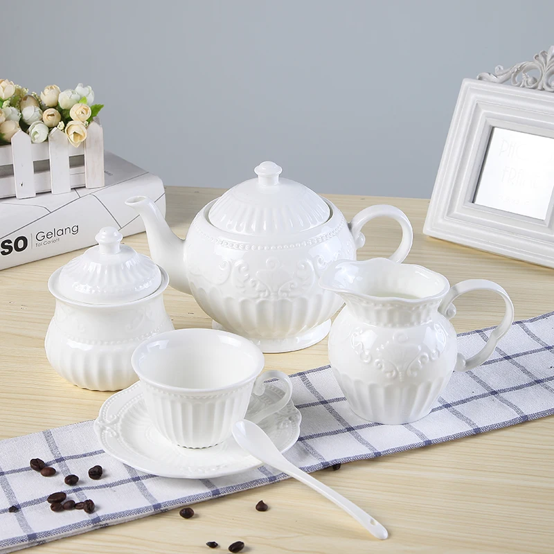 21pc set, white embossed porcelain vintage coffe set, palace court tea set, nespresso cup, english tea set, coffee gift service