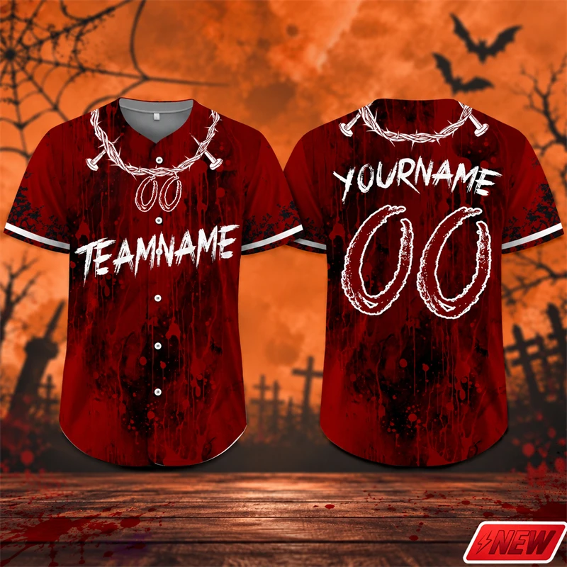 Halloween Custom Name Number Baseball Jersey Men 3D Print Blood Splatter Graphic Shirts Unisex Horror Party Personalized Jersey