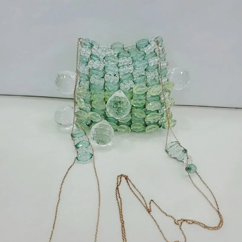 Mini Crystal handmade beaded small square bag Party Clutch Evening Designer Chain Shoulder Bag Wedding Women Chic Purse