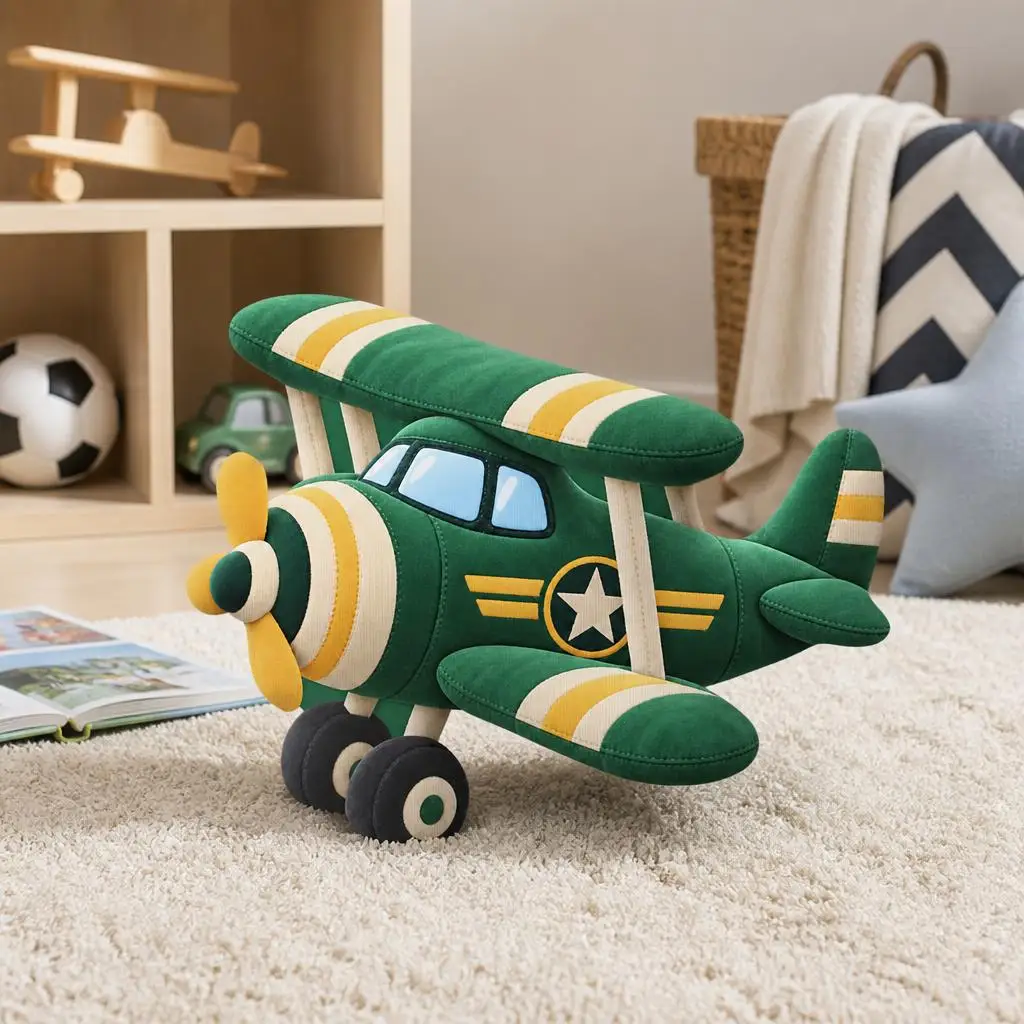 Green Vintage Biplane Shaped Stuffed Pillow Airplane Cushion Aviation Throw Pillow for Sofa Living Room Home Decor Gift