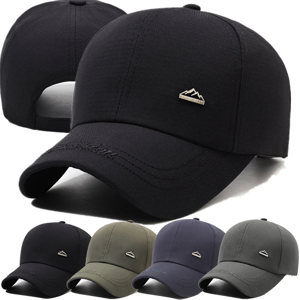 Hot Sale Men Solid Color Cap Outdoor Fashion Fishing Baseball Cap Leisure Mountain Peak Metal Label Baseball Hat for Casual Wear