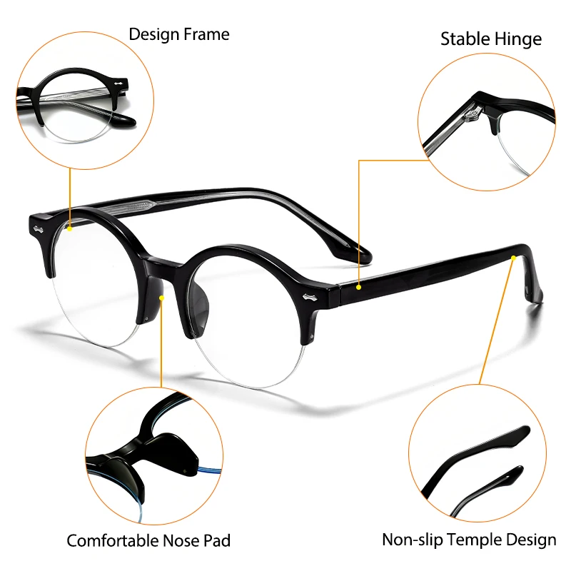 CATERSIDE Vintage Runde Herrenbrille Markendesign Halbrahmen Business-Brillen Damen Anti-Blaulicht Lesebrille – Detail 5
