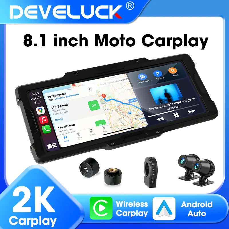 

Develuck Wireless CarPlay Motorcycle Accessories 2K DVR Android Auto Motorcycles Navigation Digital Moto Dashboard IP67 Screen
