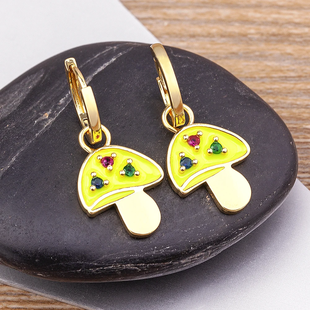 AIBEF New Fashion Enamel Cute Candy Mushroom Pendant Hanging Zircon Earrings Women's Charm Oil Drop Jewelry Party Exquisite Gift