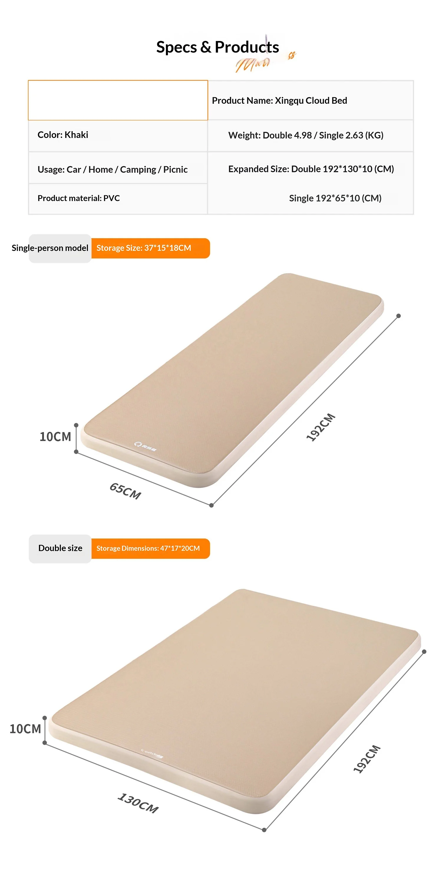 Lohascamping Air Mattress Compact Folding Sleeping Bed Camping Tent Mat 1-2 Person Inflatable Mat 10cm Thicken Sleeping Mat