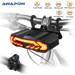 5 in 1 Smart Bike Lights Bicycle Headlight with Turn Signals Auto ON/Off 6 Light Modes Waterproof Alarm and Horn Safe Riding