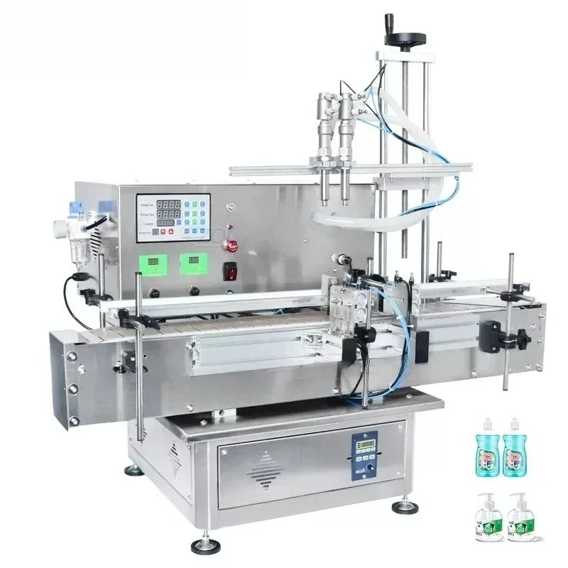 Desktop Automatic Liquid Filling Machine Gel Juice  Shampoo Double Heads  Beverage Bottle Filler With Chain Conveyor