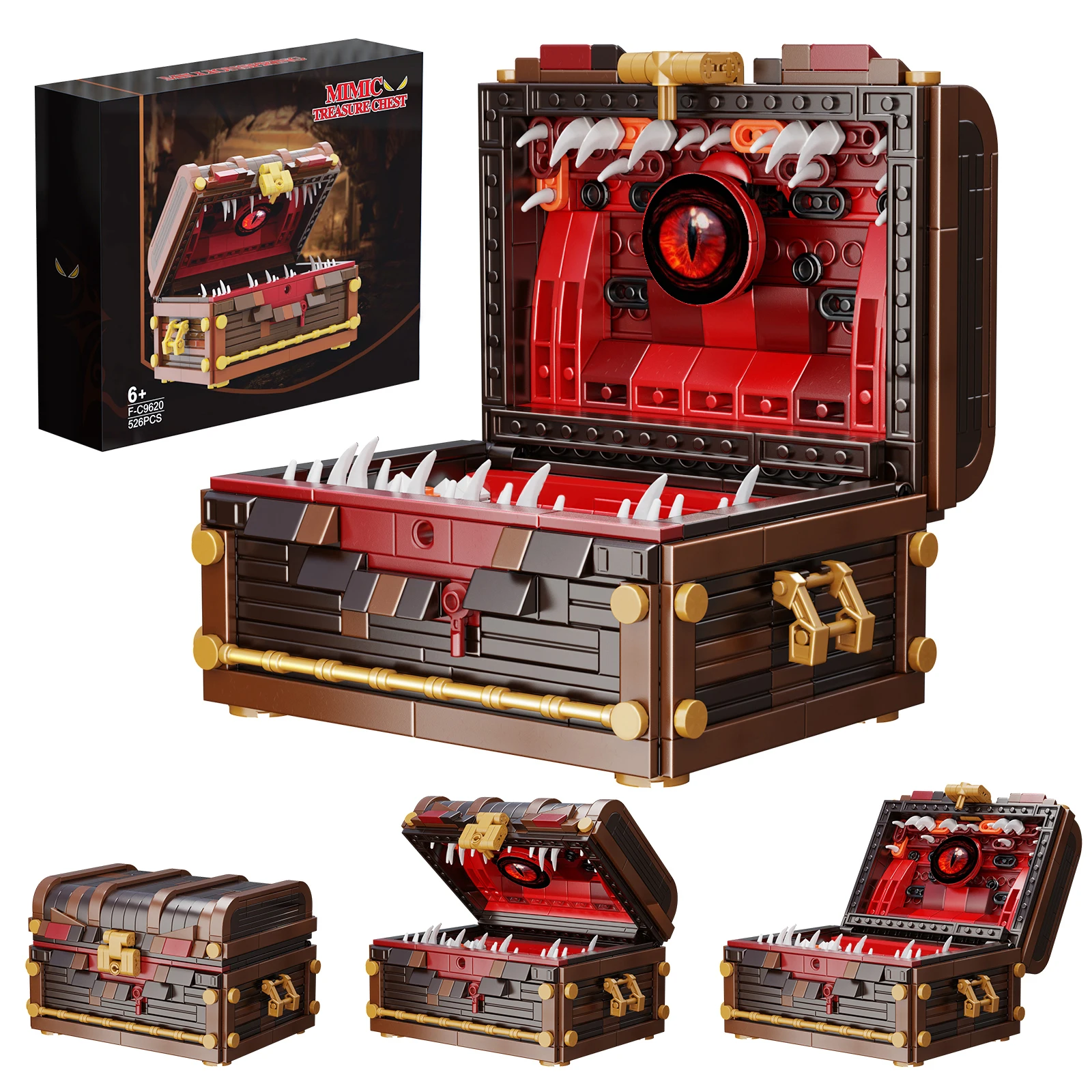 Juego de bloques de construcción de monstruo, Cofre del Tesoro de imitación, caja del Tesoro pirata, serie de juegos, modelo de ensamblaje de botín, juguetes, regalos para niños