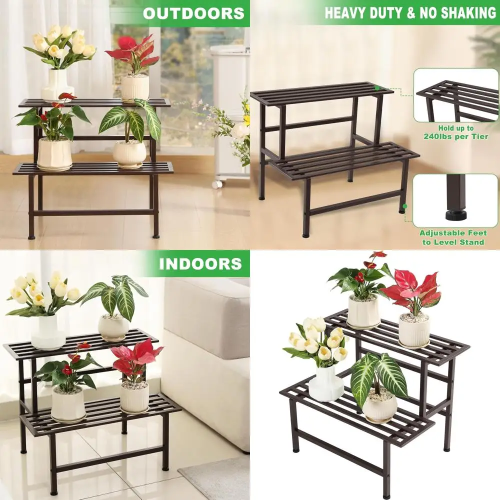 

2 Tier Outdoor Indoor Ladder Plant Stand, Heavy Duty for Multiple Plants, 26 L x 20.25 H x 17.75 W