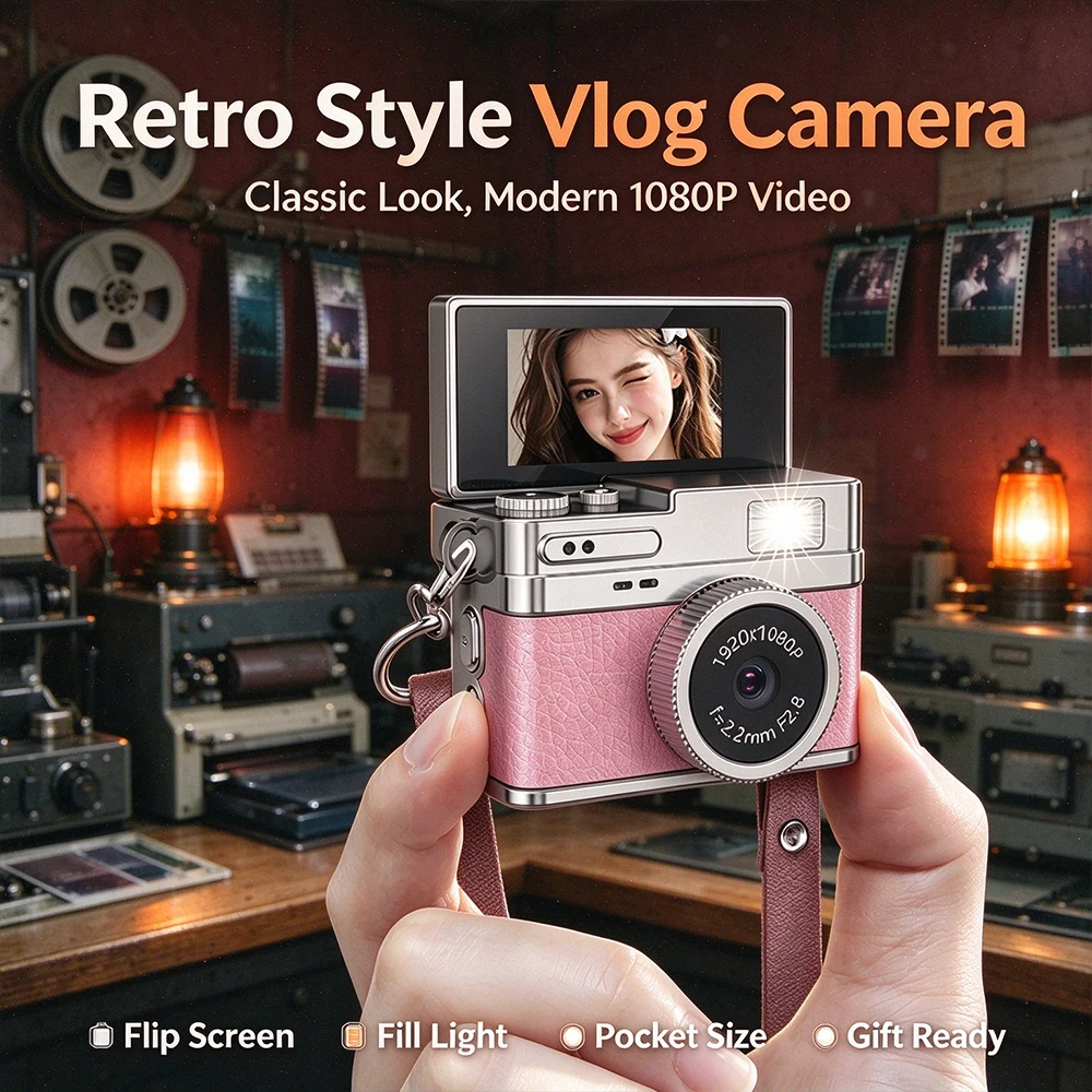 Retro Vlog Digital Camera Portable Mini Video Camera With Flip Screen Multiple Filters Gift For Kids Beginner Photographer