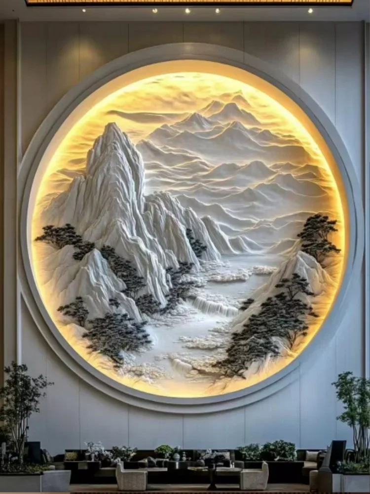 

Landscape Relief Decorative Painting Light Luxury Landscape Hanging Painting At The End Of The Corridor Wall Lamp Wall Decoratio