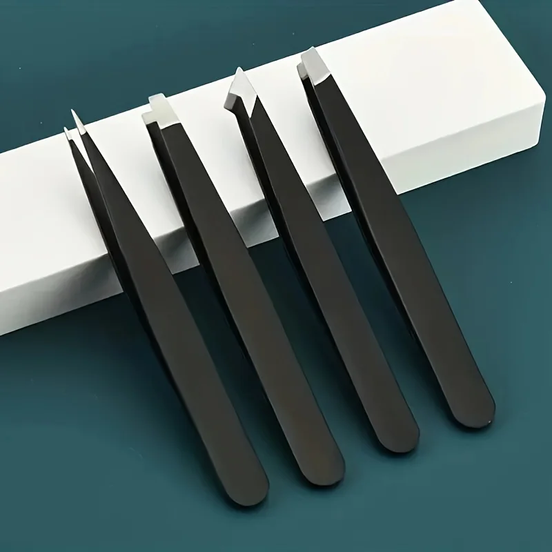 Pince à épiler professionnelle en acier inoxydable, 1/4 pièces, pince à épiler très précise pour épilation du visage, outil de maquillage de beauté