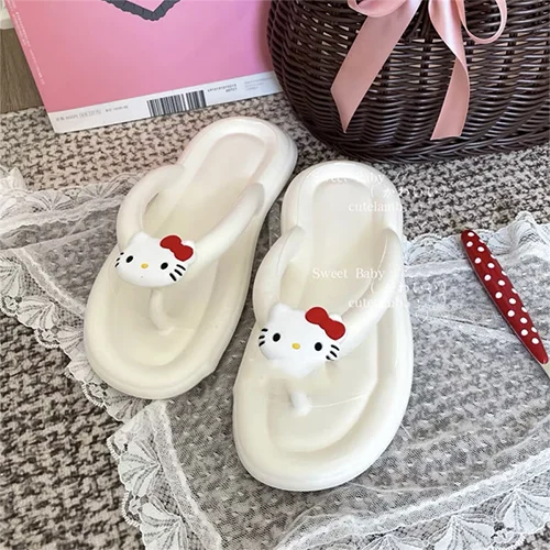 24 Cartoon Sanrio Summer Slippers Anime Cute Hellokitty Outdoor Sandy Beach Flip Flops Home Non Slip Soft Sole Sandal Girl Gift