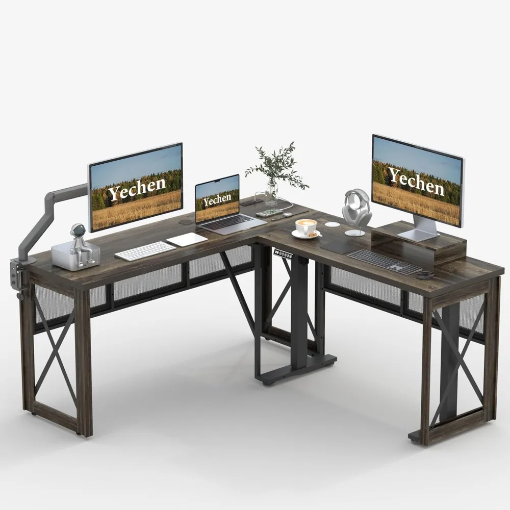 

L Shape Standing Desk, Electric Corner Desk Height Adjustable, 61x60 Computer Desk with 4-in-1 Outlet, for Work Home Office, Li