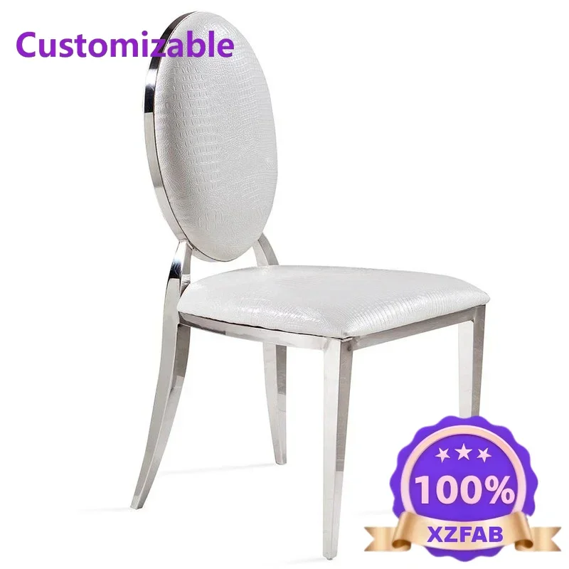 Factory Direct 2026 Stainless steel small round back chair black and white crocodile leather fabric luxury simple home
