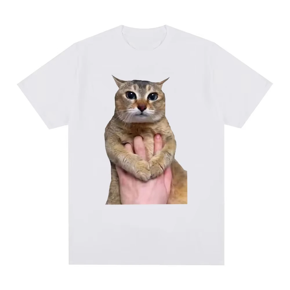 Men Short Sleeve Tshirt Meme Cat Held By Hand Print Crew Neck Tees Soft Summer Tops Funny Pet Kitten Graphic Daily Shirts
