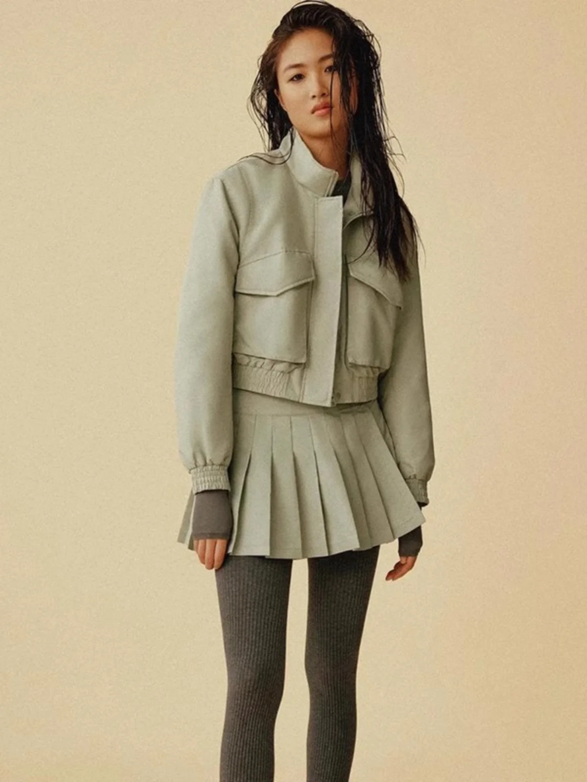 

Spring New Arrival Faionable Versatile Jaet Outerwear High Waist Pleated Skirt Pants Women's ort Coat Loose Fit Regular...