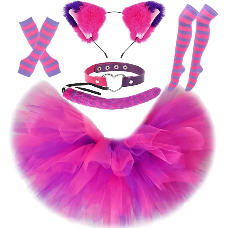 Cheshiree Cat Tutu Skirt for Baby Girls Hot Pink Purple Halloween Carnival Disguise Outfit for Kids Fluffy Ballet Tutus Suit Set