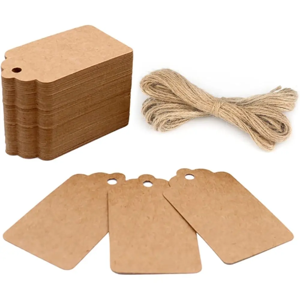 100PCS Kraft Paper Tags with String, 2.8x1.6 in Blank Tags for Price Marking, Hanging Labels, Gift Wrapping, Arts & Crafts