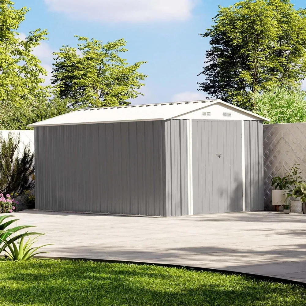 Outdoor Storage Shed 12 x 8 FT , Steel Shed Storage House with Design of Lockable Doors, Utility and Tool Storage Garden, Patio