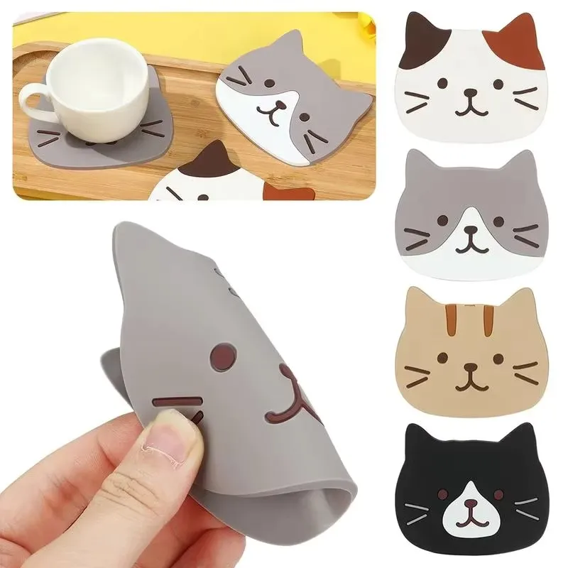 Soft Silicone Kitten Coaster Non Slip Heat Insulation Cup Mat Anti-scald Table Home  Bar Drink Accessory Birthday Party  Gift