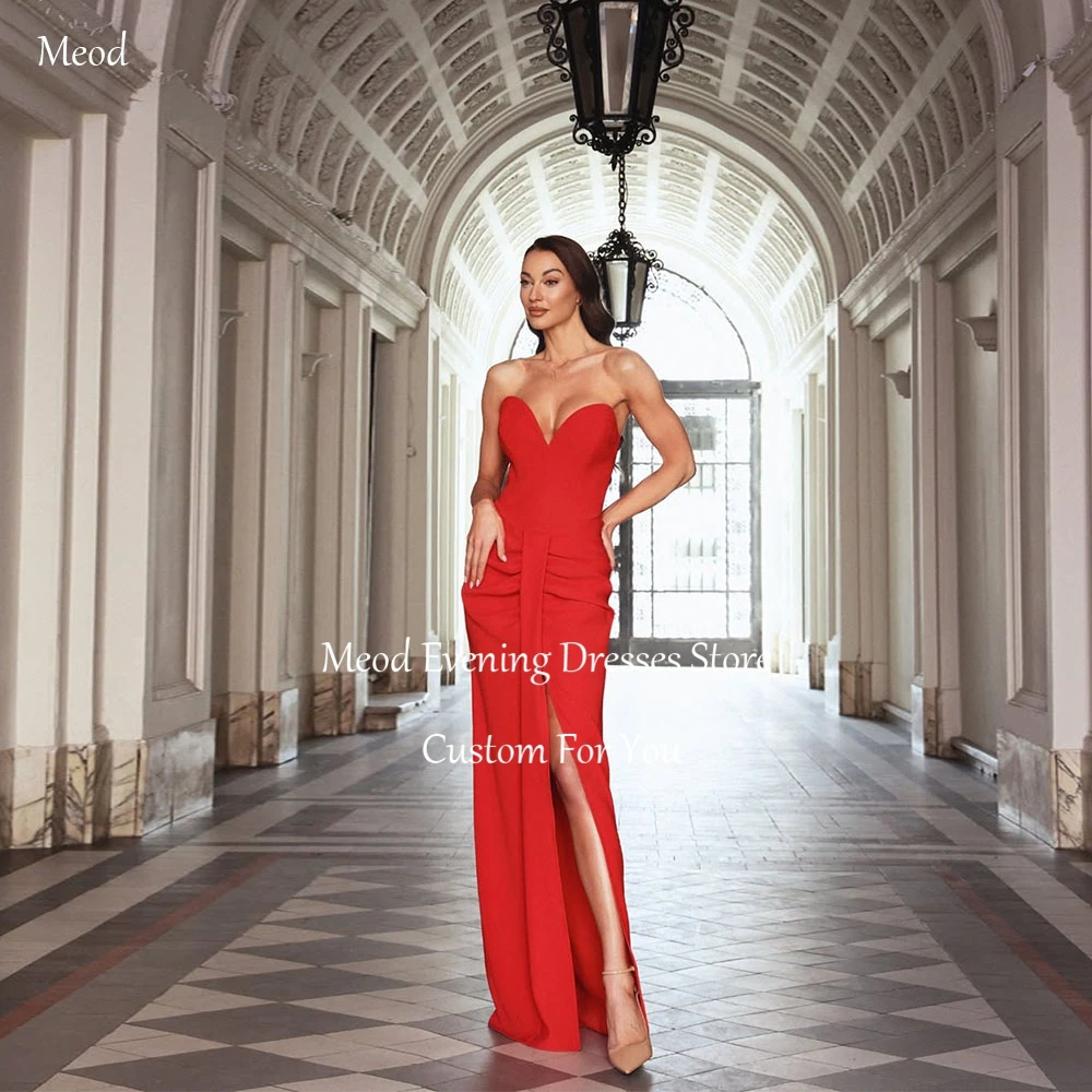 MEOD Sexy Abendkleider mit hohem Beinschlitz in Rot, Meerjungfrauen-Stil, plissiert, Partykleider, elegante formelle Abendkleider für Damen, individuell gestaltet