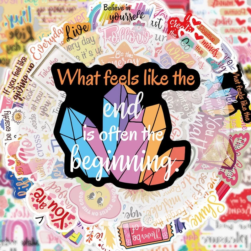 50 Inspirational Text Stickers, Vibrant Stickers and Decals, Multiple Styles Without Duplication, Suitable for Water Bottles, Laptops, Suitcases, Skateboards, Guitars, Party Decorations