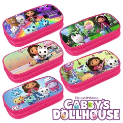 Gabby Dollhouse astucci rosa Anime Double Deck sacchetti di cancelleria multifunzionali borsa a matita forniture scolastiche regalo di compleanno per bambini