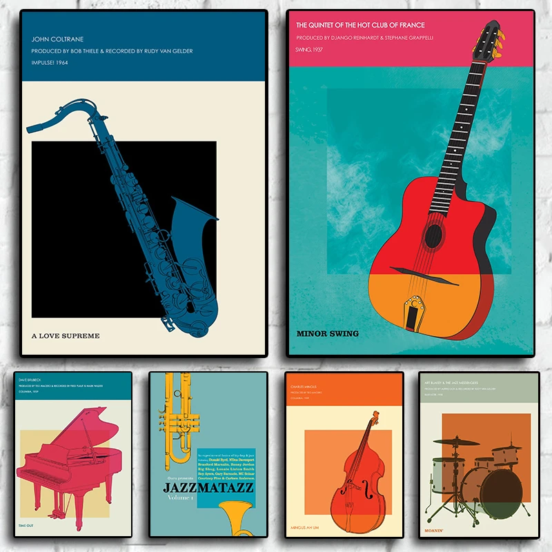 Various Popular Musical Instruments Violin Saxophone Piano Picture Art Home Wall Decor Canvas Poster Aesthetics Living Painti