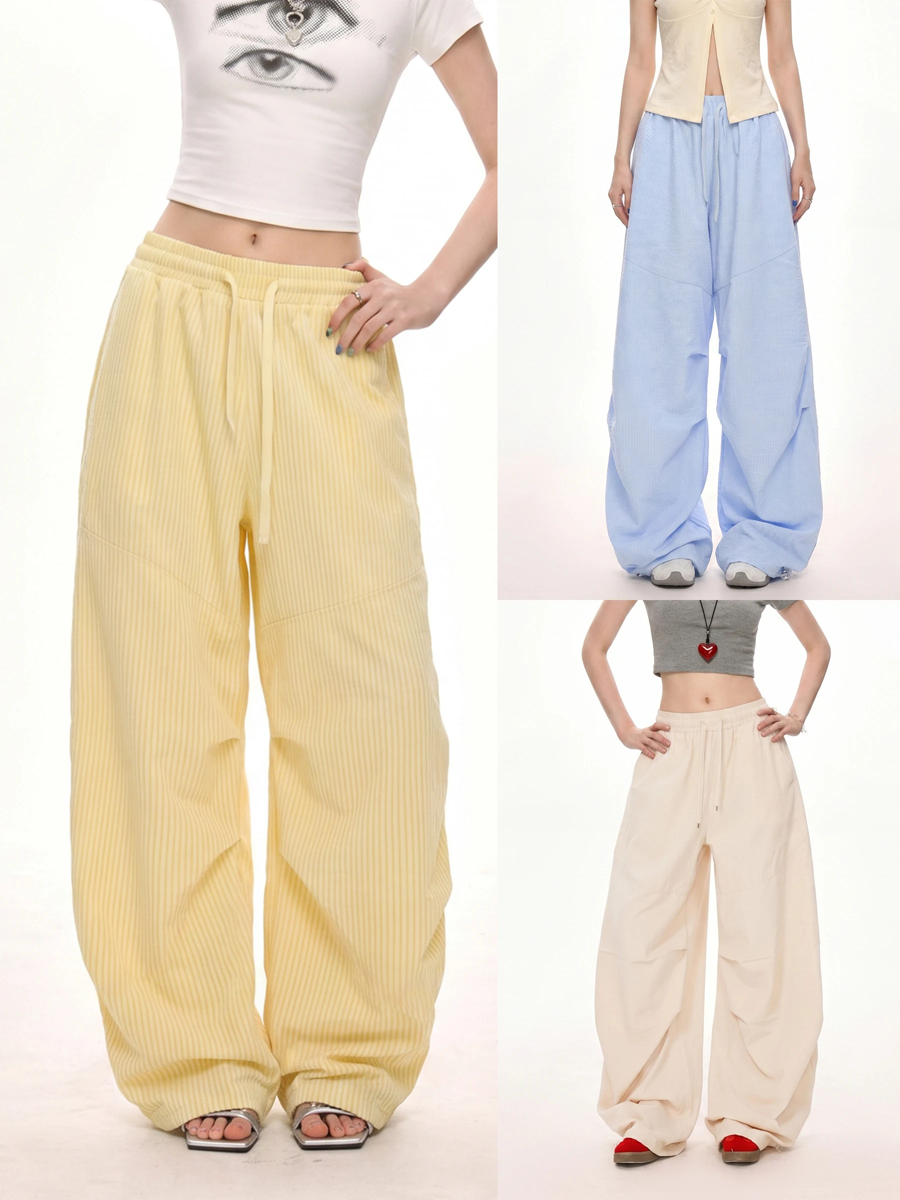 

November Stripe Dopaamine Workwear Pants Women Summer Design Sensation Lazy Style Thin Wide Leg Casual Pants Loose Fit
