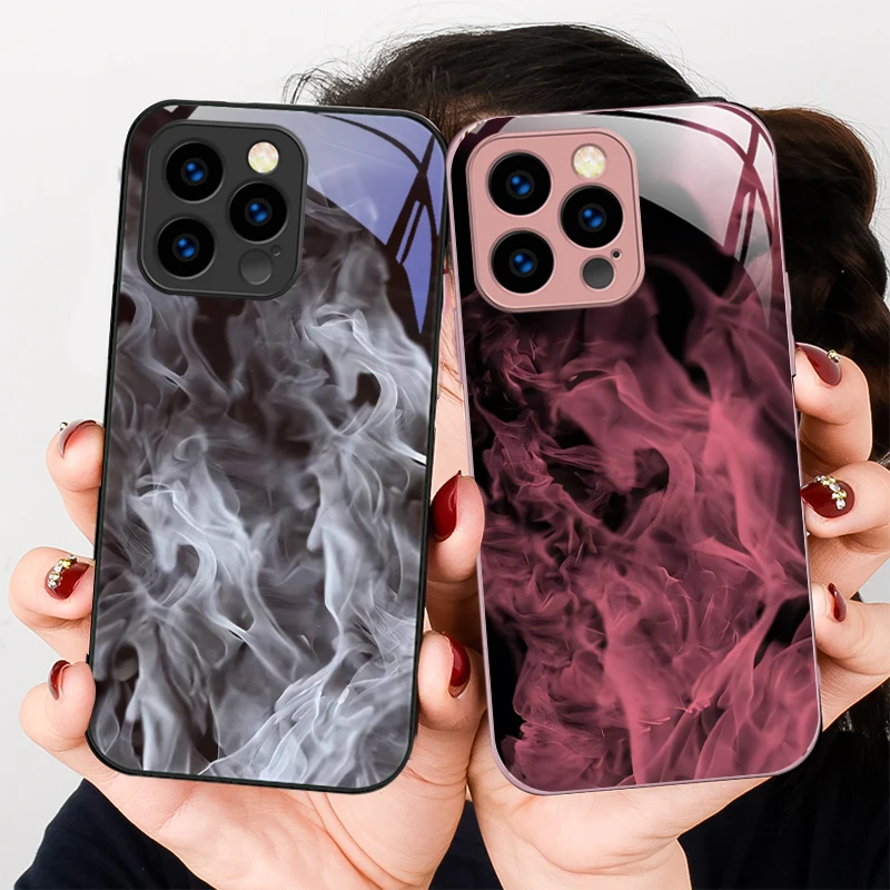

Blue smoke pattern For iPhone 16 E 15 14 13 Plus 12 mini 11 Pro Max XR Xs Max X 7 8 P lus 6 6S 2022 Tempered Glass Phone Case