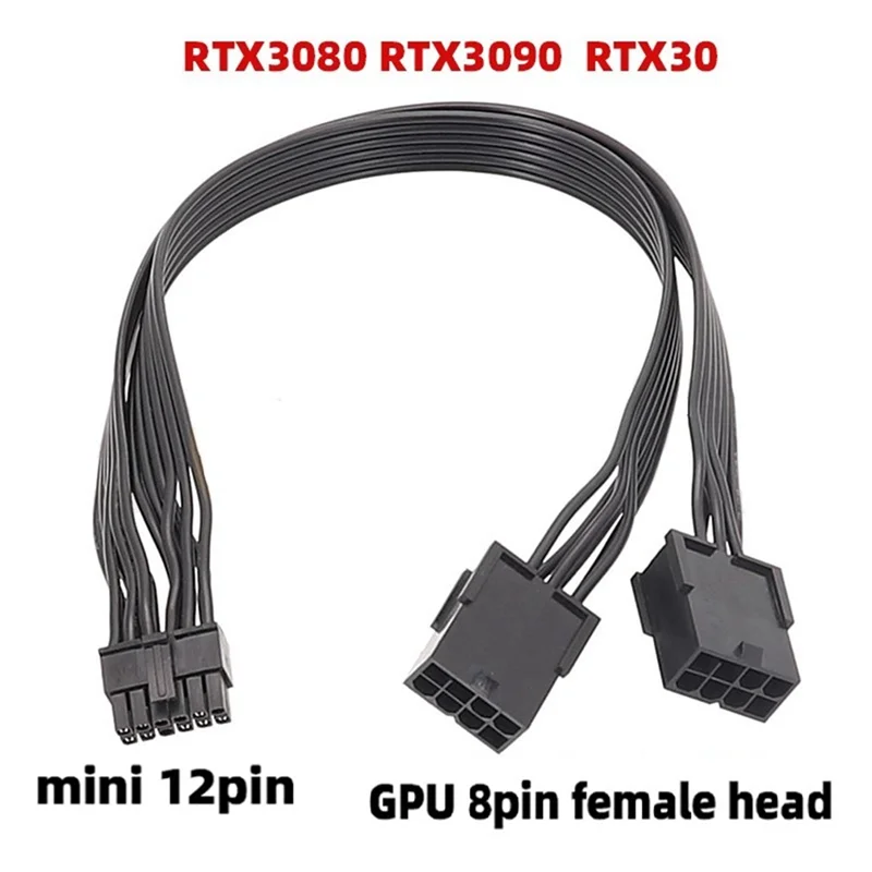 A05G-1Pcs duplo pcie 8 pinos fêmea para mini 12 pinos macho gpu cabo preto para geforce rtx3080 rtx3090 gpu